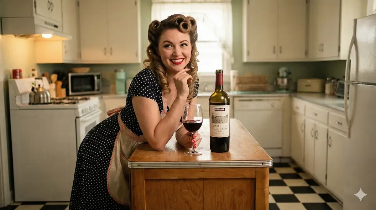 A woman drinking 2023 Kirkland Cabernet Sauvignon