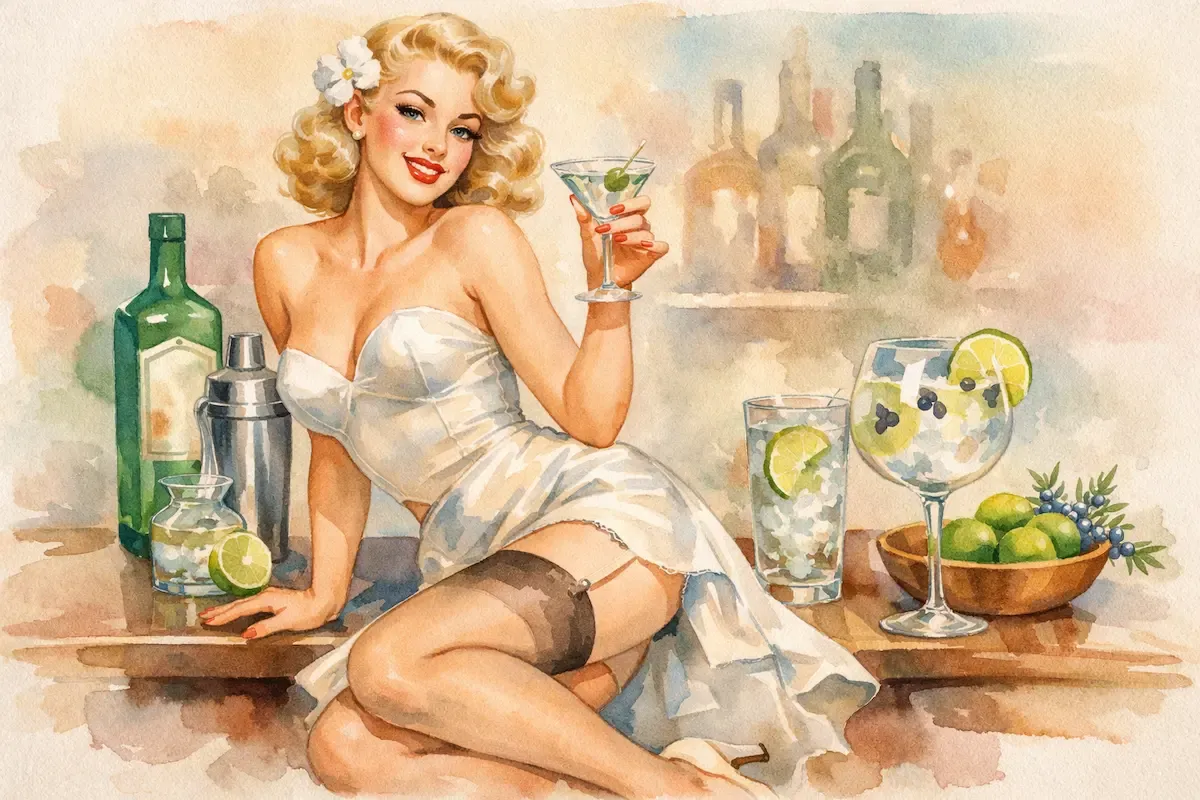 A woman drinking gin