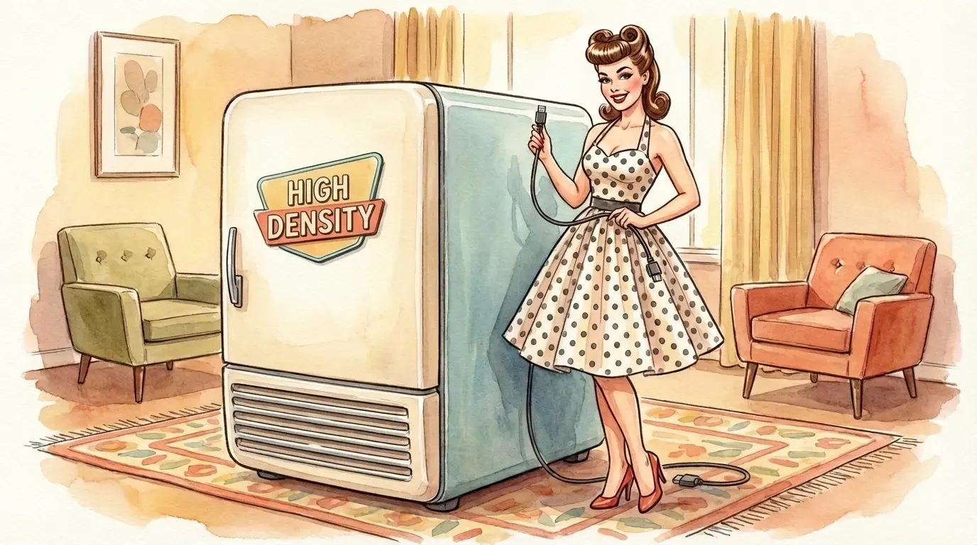 A woman standing next to a large disk drive