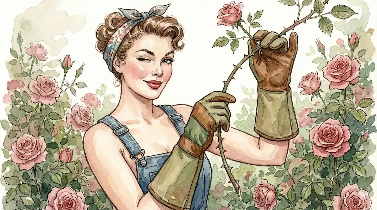 A woman wearing thorn-proof gardening gloves