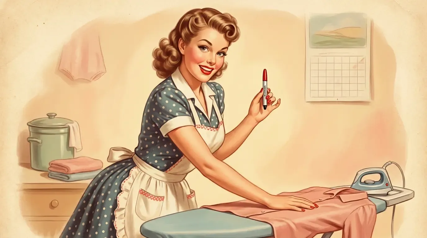 A woman holding a Tide stain remover pen